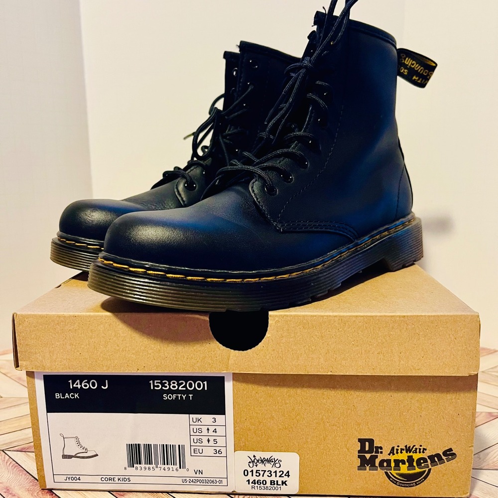 Dr‎ Martens 1460 J Softy T Black Leather M 4 L 5 Boots Side Zip Grunge Punk Goth